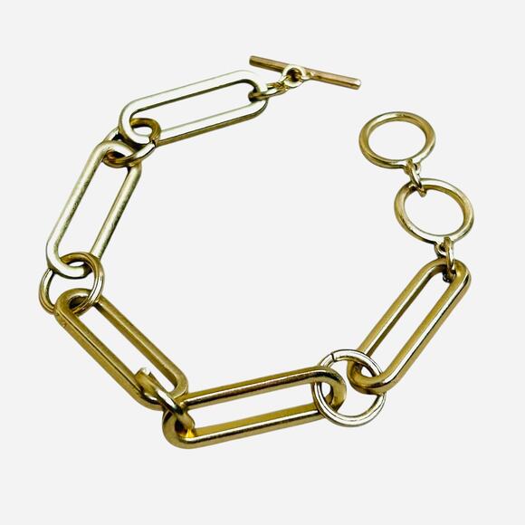 Oversized Paperclip Chain Link Brushed Gold Tone Bracelet - Picture 1 of 3